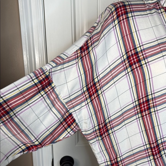 Lou & Grey for Loft red plaid wrap long sleeve top Sz XL - Picture 8 of 9